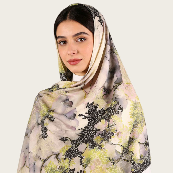 HilalHaven Fluid Hues Art‑Print Satin Cotton Hijab — Multi‑Pattern Long Viscose Head Scarf - image 38