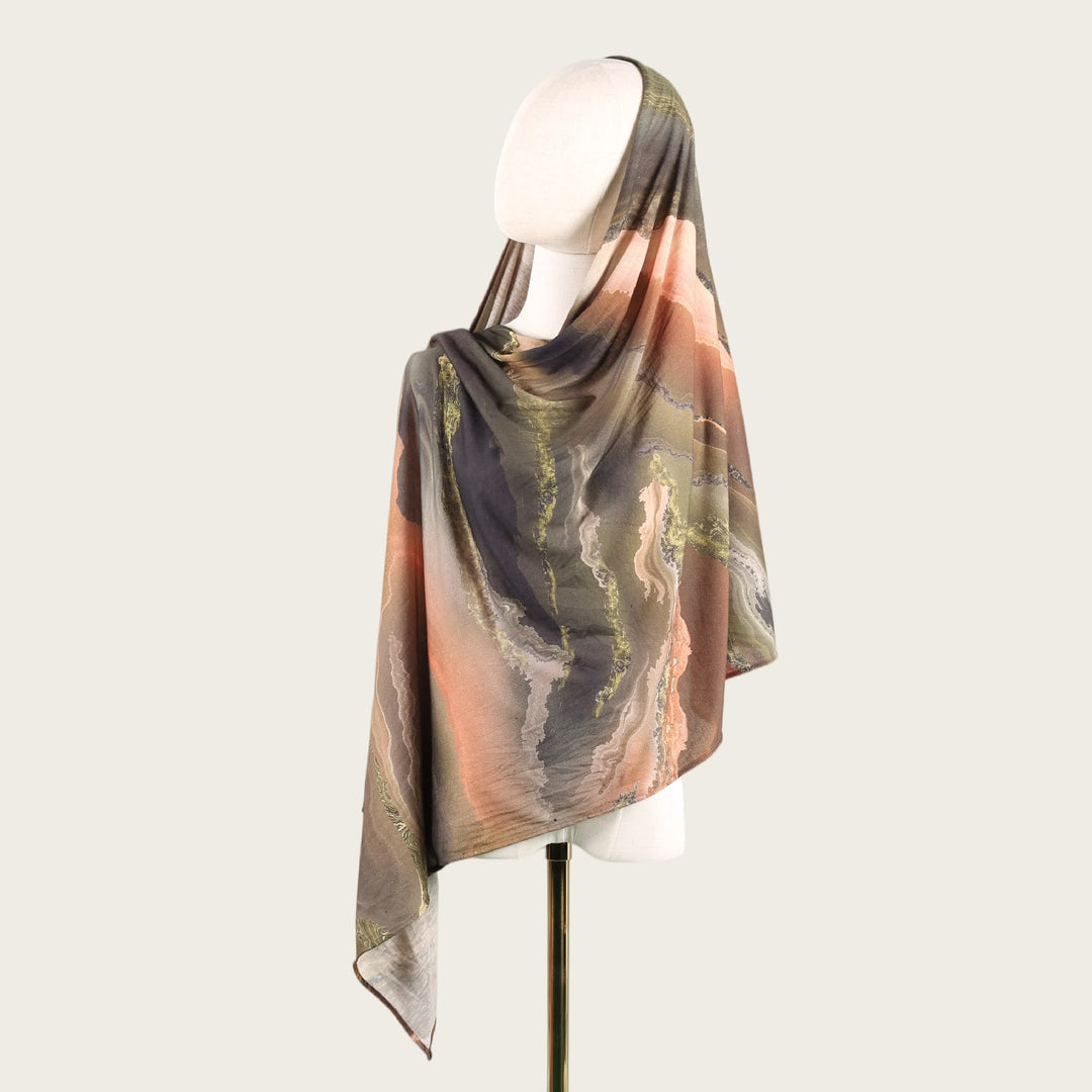 HilalHaven Fluid Hues Art‑Print Satin Cotton Hijab — Multi‑Pattern Long Viscose Head Scarf - 27 - image 53