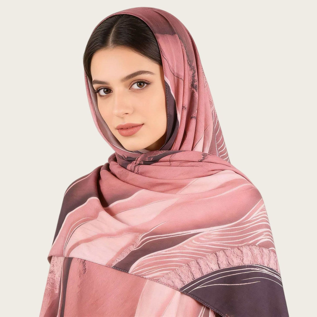 HilalHaven Fluid Hues Art‑Print Satin Cotton Hijab — Multi‑Pattern Long Viscose Head Scarf - image 24