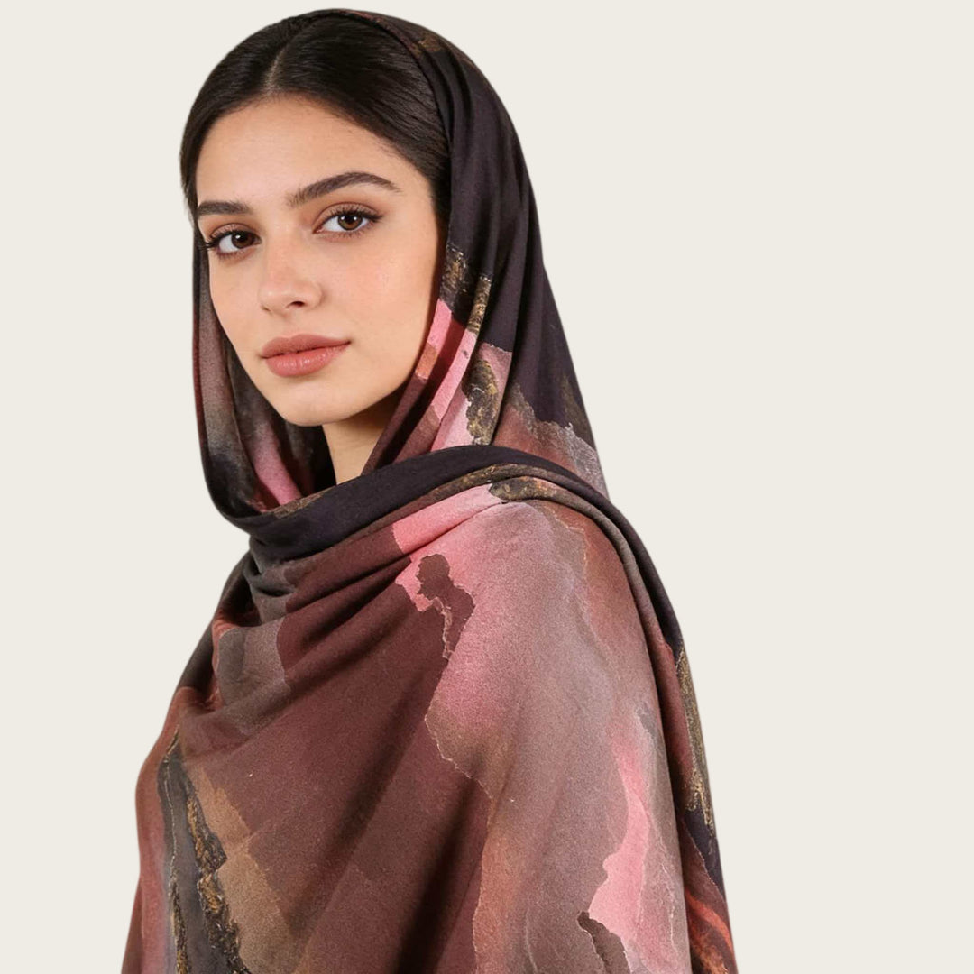 HilalHaven Fluid Hues Art‑Print Satin Cotton Hijab — Multi‑Pattern Long Viscose Head Scarf - image 30