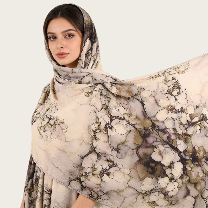 HilalHaven Fluid Hues Art‑Print Satin Cotton Hijab — Multi‑Pattern Long Viscose Head Scarf - image 0