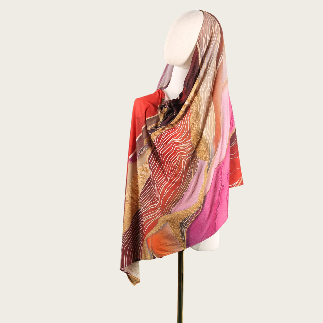 HilalHaven Fluid Hues Art‑Print Satin Cotton Hijab — Multi‑Pattern Long Viscose Head Scarf - 35 - image 69
