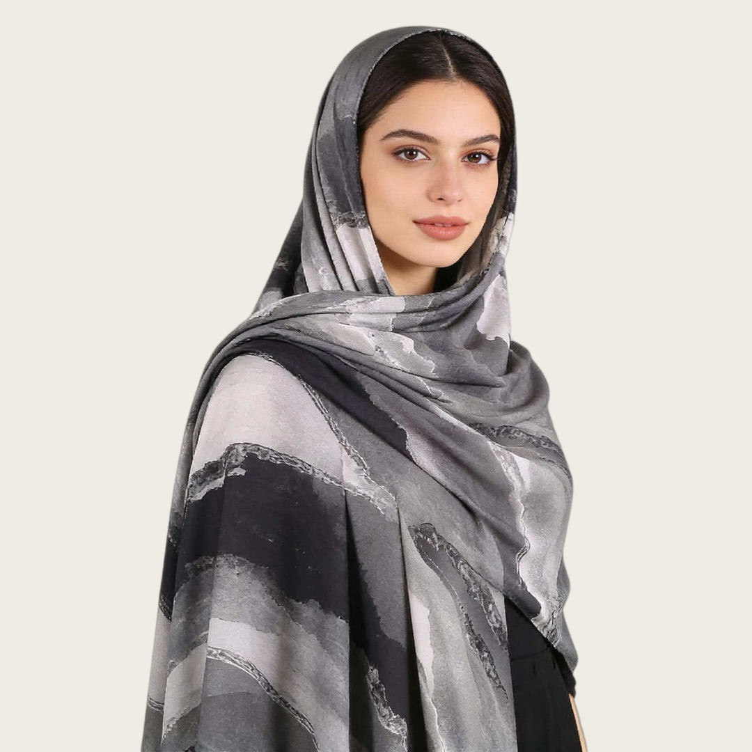 HilalHaven Fluid Hues Art‑Print Satin Cotton Hijab — Multi‑Pattern Long Viscose Head Scarf - image 44