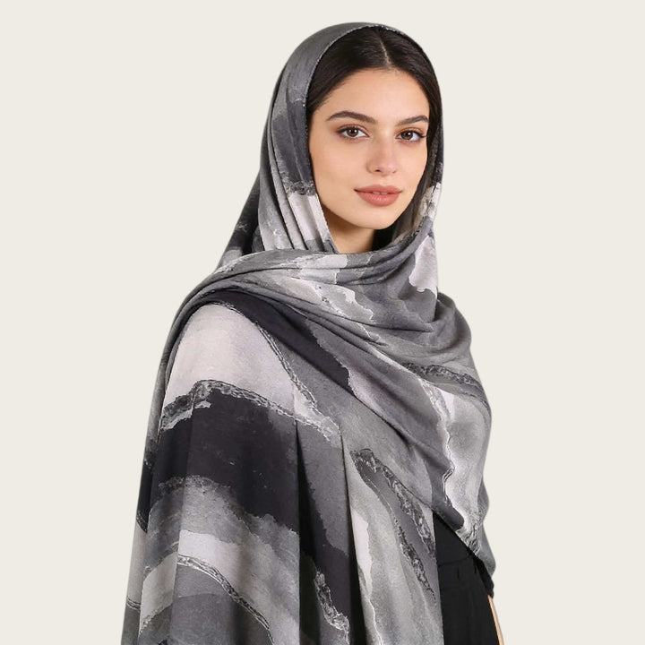 HilalHaven Fluid Hues Art‑Print Satin Cotton Hijab — Multi‑Pattern Long Viscose Head Scarf - image 44