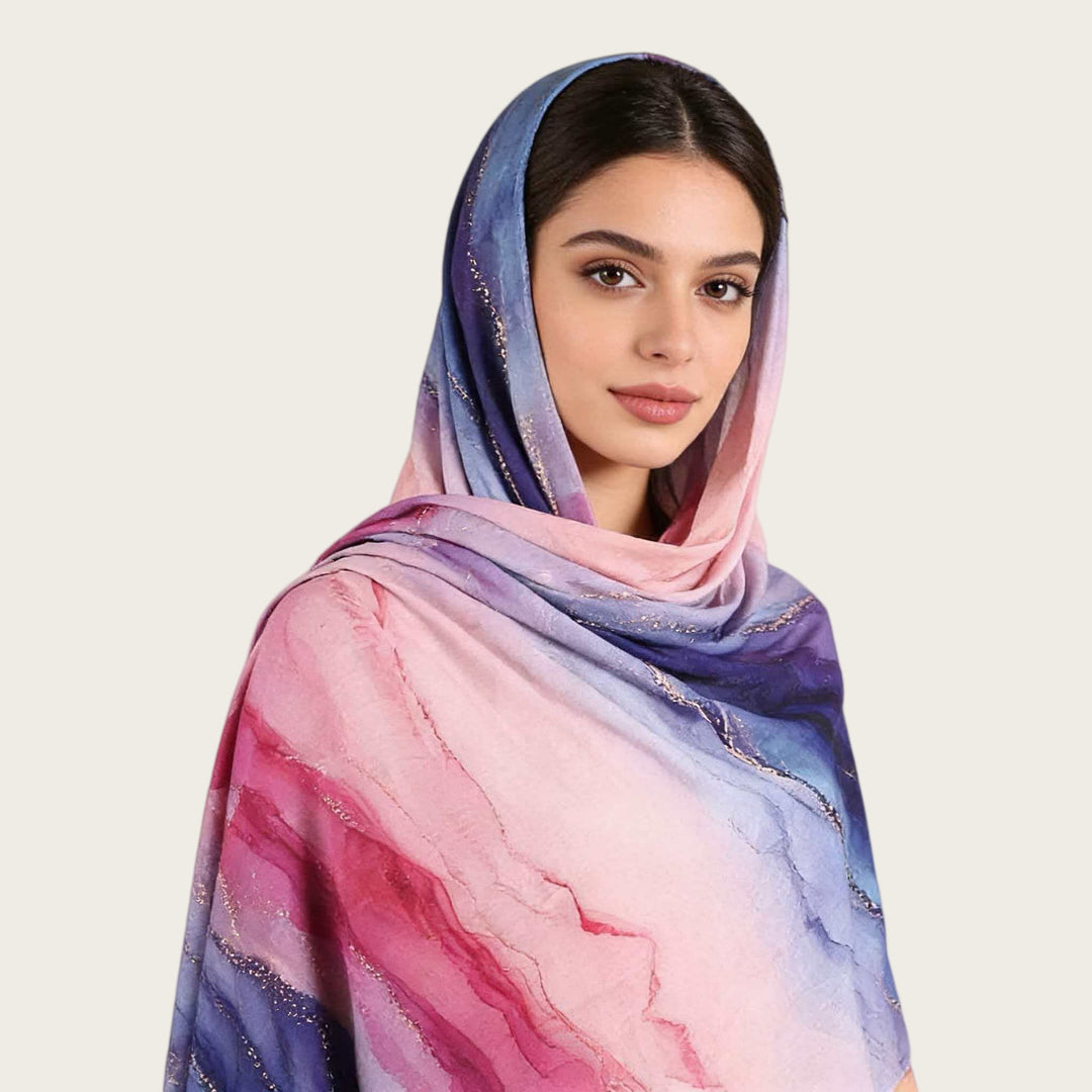 HilalHaven Fluid Hues Art‑Print Satin Cotton Hijab — Multi‑Pattern Long Viscose Head Scarf - image 40