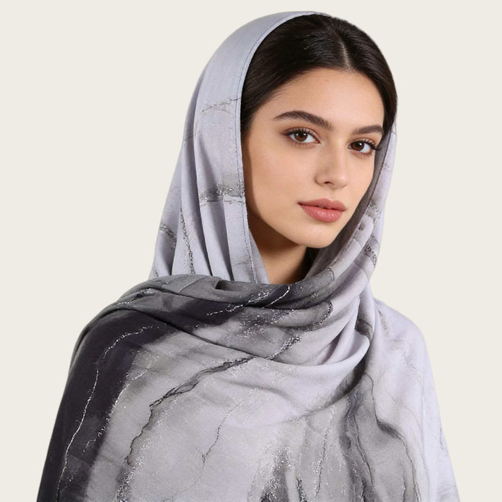 HilalHaven Fluid Hues Art‑Print Satin Cotton Hijab — Multi‑Pattern Long Viscose Head Scarf - image 46