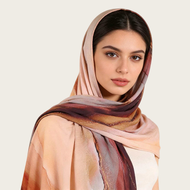 HilalHaven Fluid Hues Art‑Print Satin Cotton Hijab — Multi‑Pattern Long Viscose Head Scarf - image 42