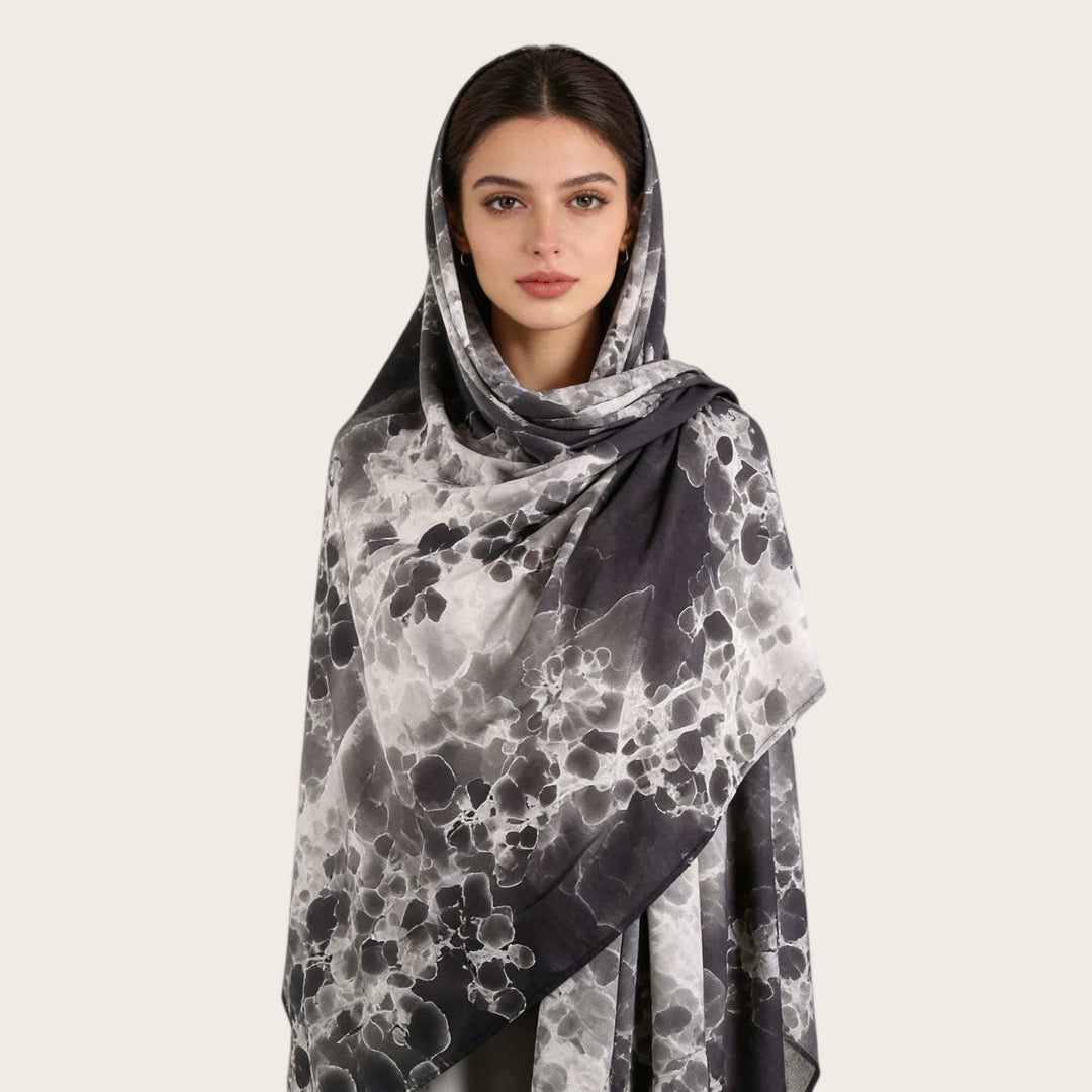 HilalHaven Fluid Hues Art‑Print Satin Cotton Hijab — Multi‑Pattern Long Viscose Head Scarf - image 56