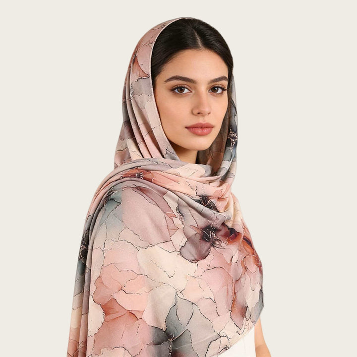 HilalHaven Fluid Hues Art‑Print Satin Cotton Hijab — Multi‑Pattern Long Viscose Head Scarf - image 60