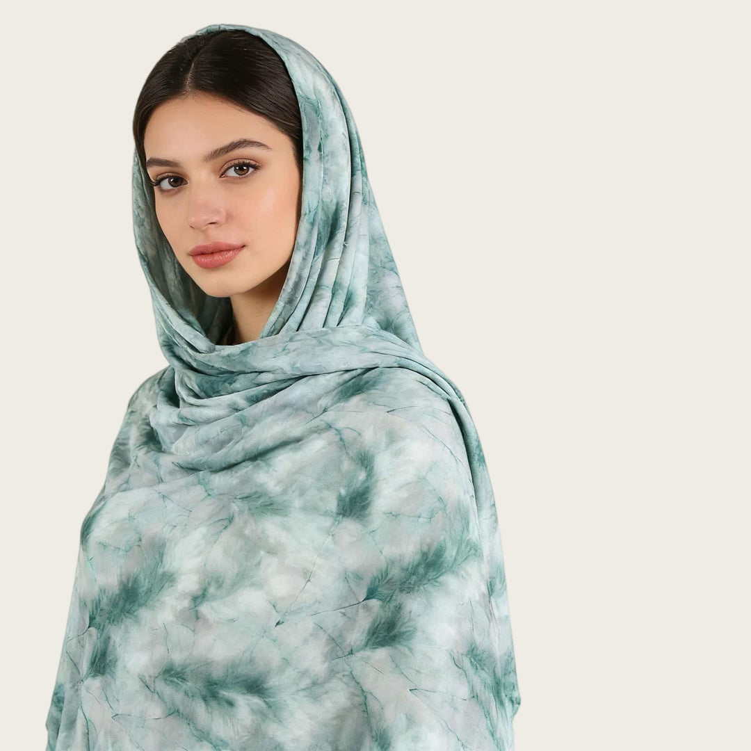 HilalHaven Fluid Hues Art‑Print Satin Cotton Hijab — Multi‑Pattern Long Viscose Head Scarf - image 48