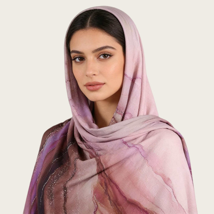 HilalHaven Fluid Hues Art‑Print Satin Cotton Hijab — Multi‑Pattern Long Viscose Head Scarf - image 54