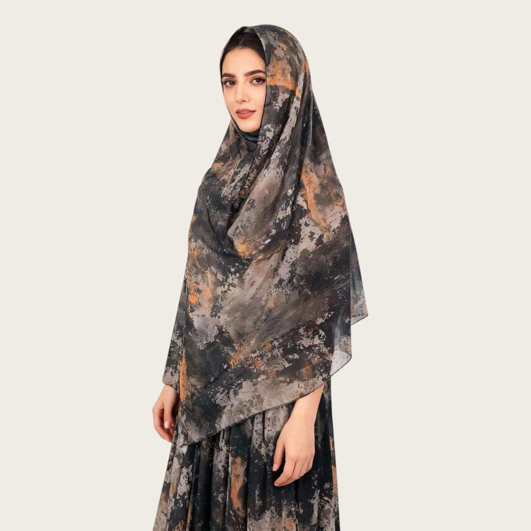 HilalHaven Vintage Haze Abstract‑Print Satin Hijab — Woven Polyester All‑Season Lightweight Wrap - Dark Sepia Floral - image 2