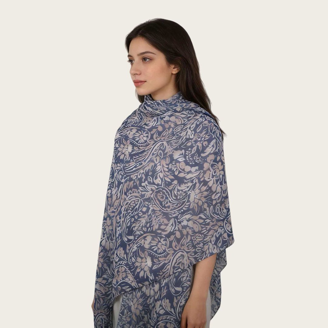 HilalHaven Vintage Haze Abstract‑Print Satin Hijab — Woven Polyester All‑Season Lightweight Wrap - Dusty Indigo Floral - image 10