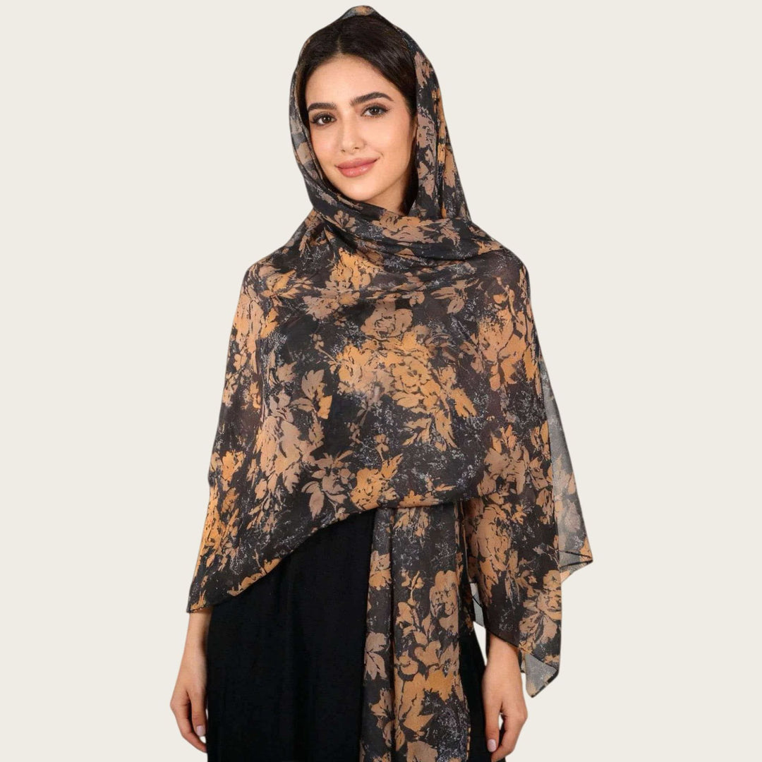 HilalHaven Vintage Haze Abstract‑Print Satin Hijab — Woven Polyester All‑Season Lightweight Wrap - Amber Tie-Dye - image 13