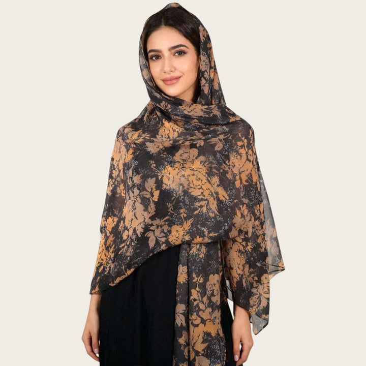 HilalHaven Vintage Haze Abstract‑Print Satin Hijab — Woven Polyester All‑Season Lightweight Wrap - Amber Tie-Dye - image 13
