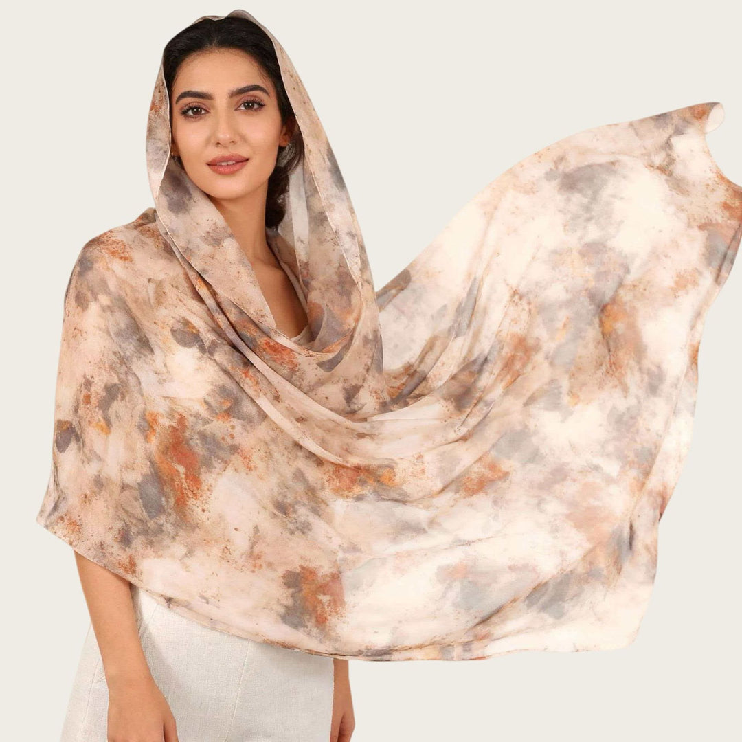 HilalHaven Vintage Haze Abstract‑Print Satin Hijab — Woven Polyester All‑Season Lightweight Wrap - Caramel Marble - image 15