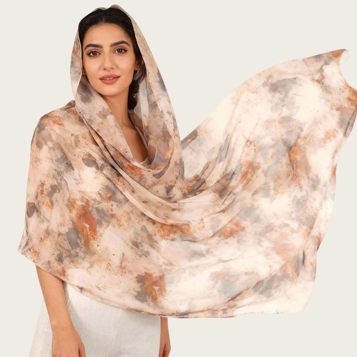HilalHaven Vintage Haze Abstract‑Print Satin Hijab — Woven Polyester All‑Season Lightweight Wrap - Caramel Marble - image 15