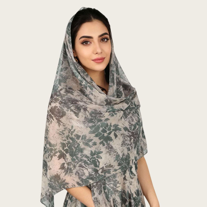 HilalHaven Vintage Haze Abstract‑Print Satin Hijab — Woven Polyester All‑Season Lightweight Wrap - Sage Mist Floral - image 12