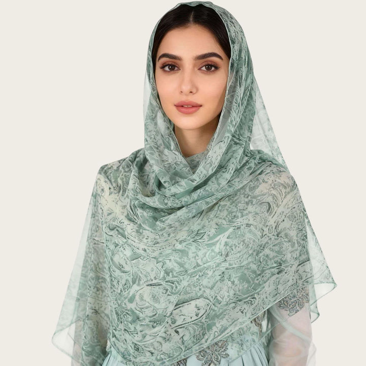 HilalHaven Vintage Haze Abstract‑Print Satin Hijab — Woven Polyester All‑Season Lightweight Wrap - Burnt Umber Floral - image 18