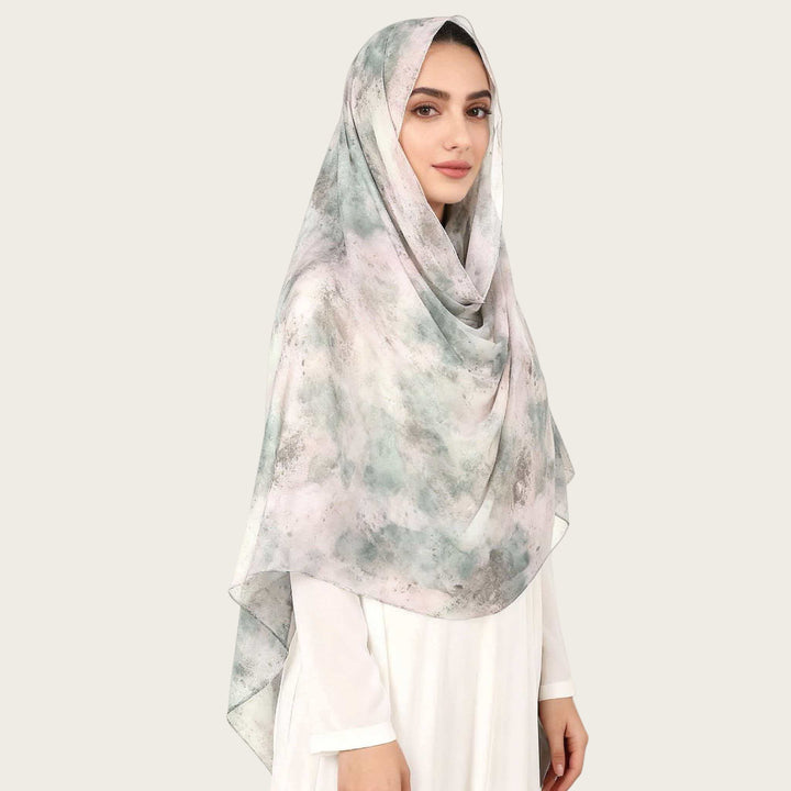 HilalHaven Vintage Haze Abstract‑Print Satin Hijab — Woven Polyester All‑Season Lightweight Wrap - Blush Dusk Floral - image 21