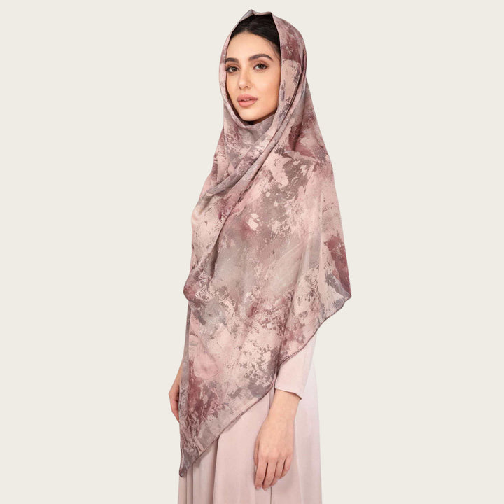 HilalHaven Vintage Haze Abstract‑Print Satin Hijab — Woven Polyester All‑Season Lightweight Wrap - Rosy Cloud Floral - image 22