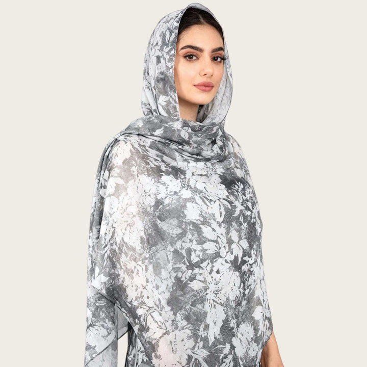 HilalHaven Vintage Haze Abstract‑Print Satin Hijab — Woven Polyester All‑Season Lightweight Wrap - Silver Sage Floral - image 17