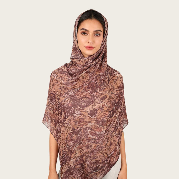HilalHaven Vintage Haze Abstract‑Print Satin Hijab — Woven Polyester All‑Season Lightweight Wrap - Cinnamon Floral - image 19