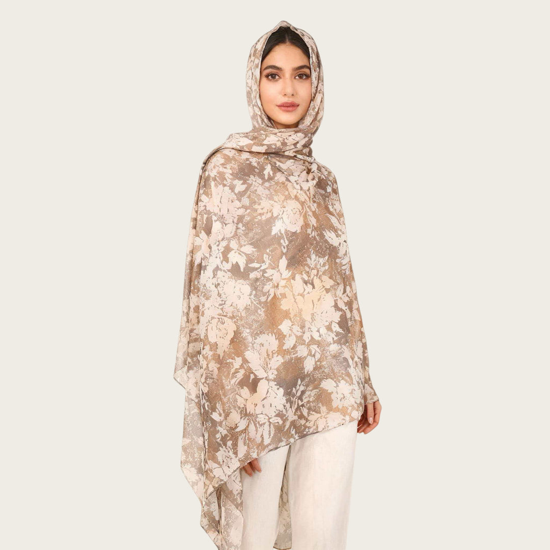 HilalHaven Vintage Haze Abstract‑Print Satin Hijab — Woven Polyester All‑Season Lightweight Wrap - Honey Marble - image 27