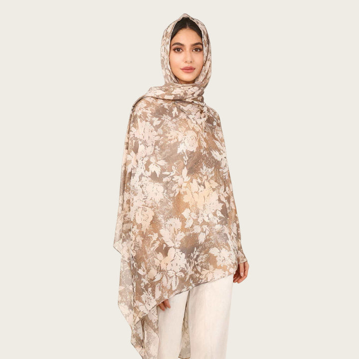 HilalHaven Vintage Haze Abstract‑Print Satin Hijab — Woven Polyester All‑Season Lightweight Wrap - Honey Marble - image 27