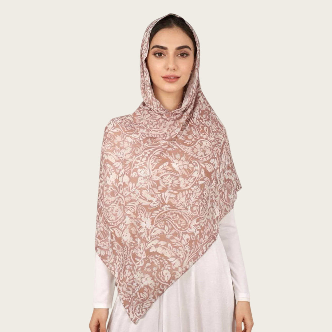 HilalHaven Vintage Haze Abstract‑Print Satin Hijab — Woven Polyester All‑Season Lightweight Wrap - Pale Sand Floral - image 26