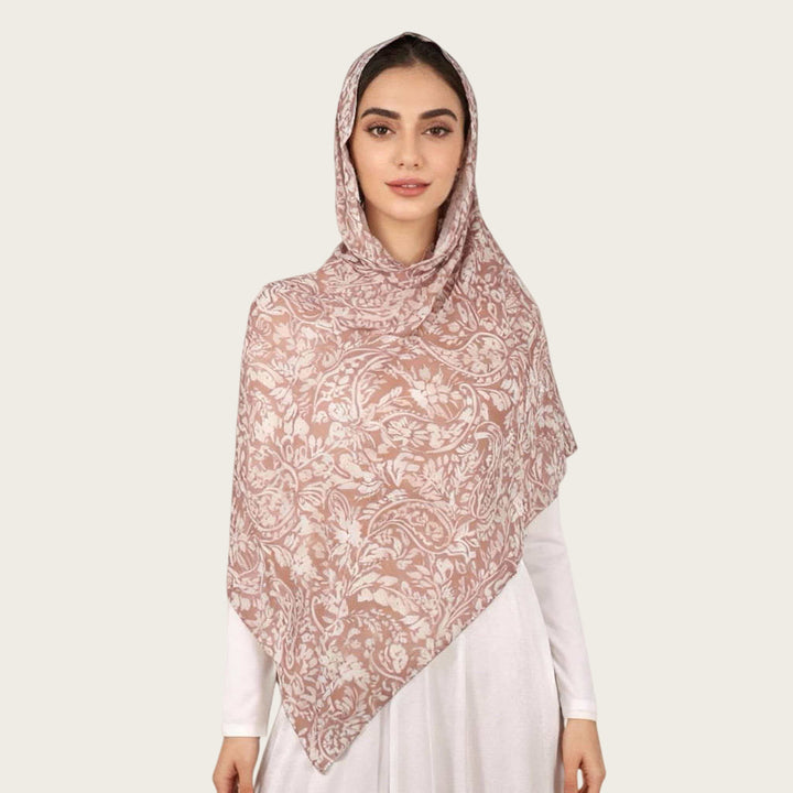 HilalHaven Vintage Haze Abstract‑Print Satin Hijab — Woven Polyester All‑Season Lightweight Wrap - Pale Sand Floral - image 26