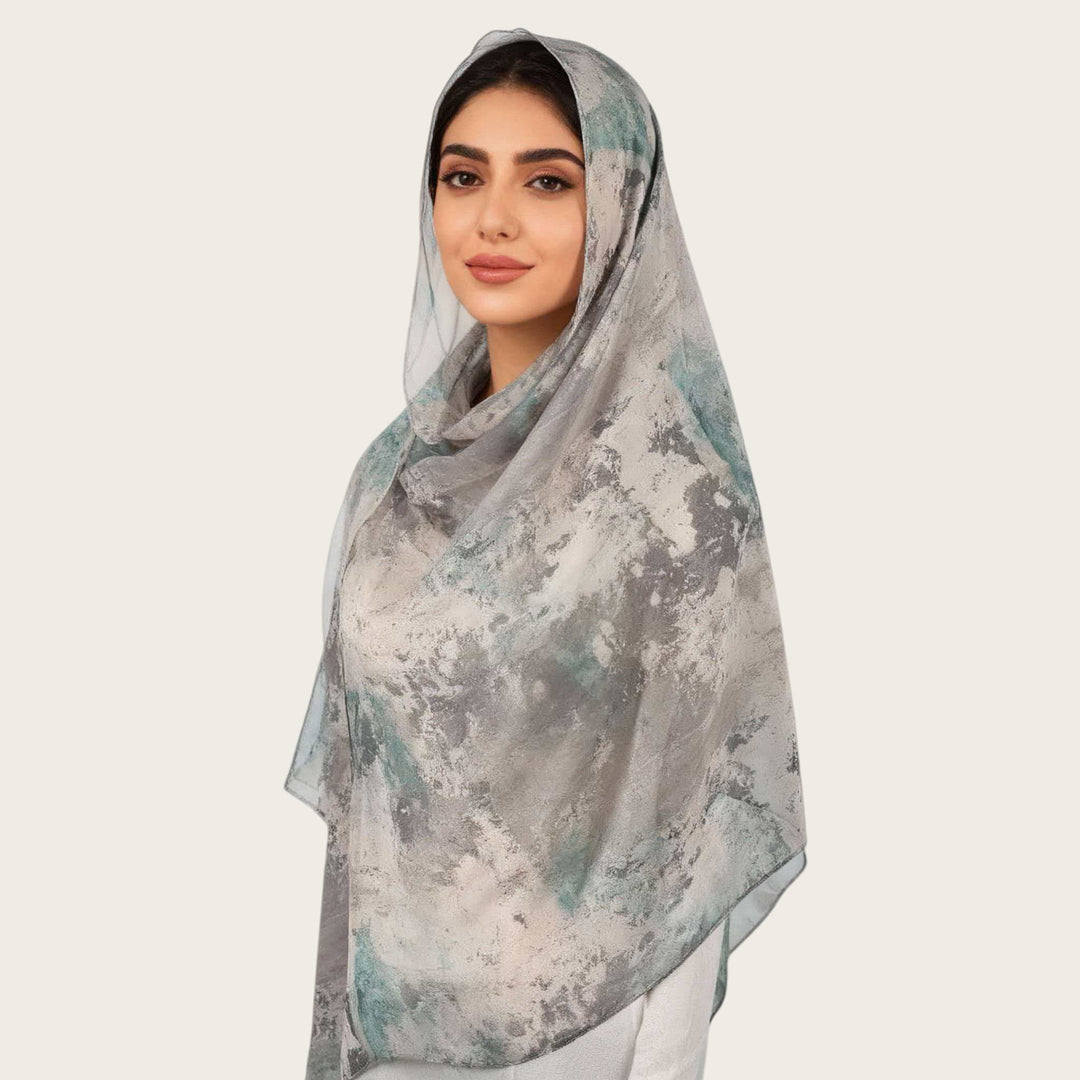 HilalHaven Vintage Haze Abstract‑Print Satin Hijab — Woven Polyester All‑Season Lightweight Wrap - Moody Dark Floral - image 30
