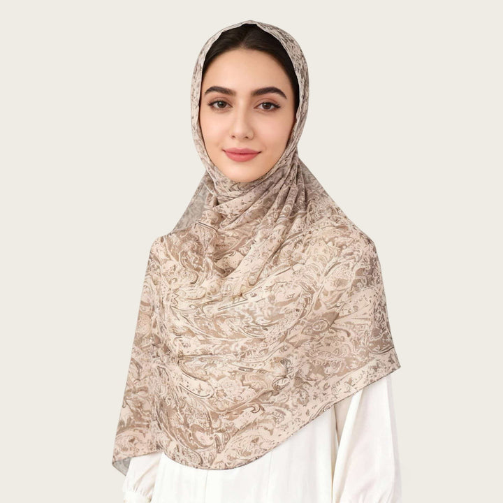 HilalHaven Vintage Haze Abstract‑Print Satin Hijab — Woven Polyester All‑Season Lightweight Wrap - Blue-Green Mist - image 29