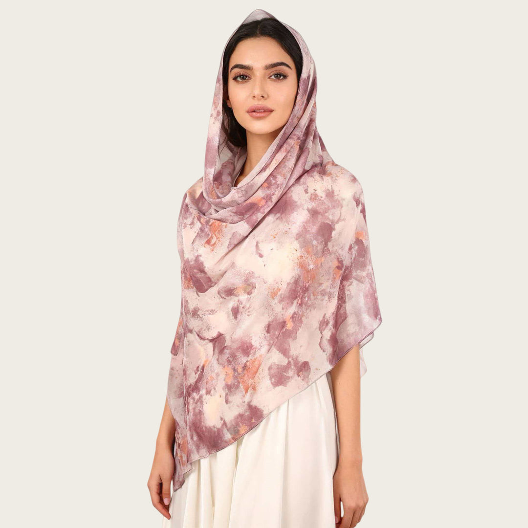 HilalHaven Vintage Haze Abstract‑Print Satin Hijab — Woven Polyester All‑Season Lightweight Wrap - Monochrome Grey - image 23