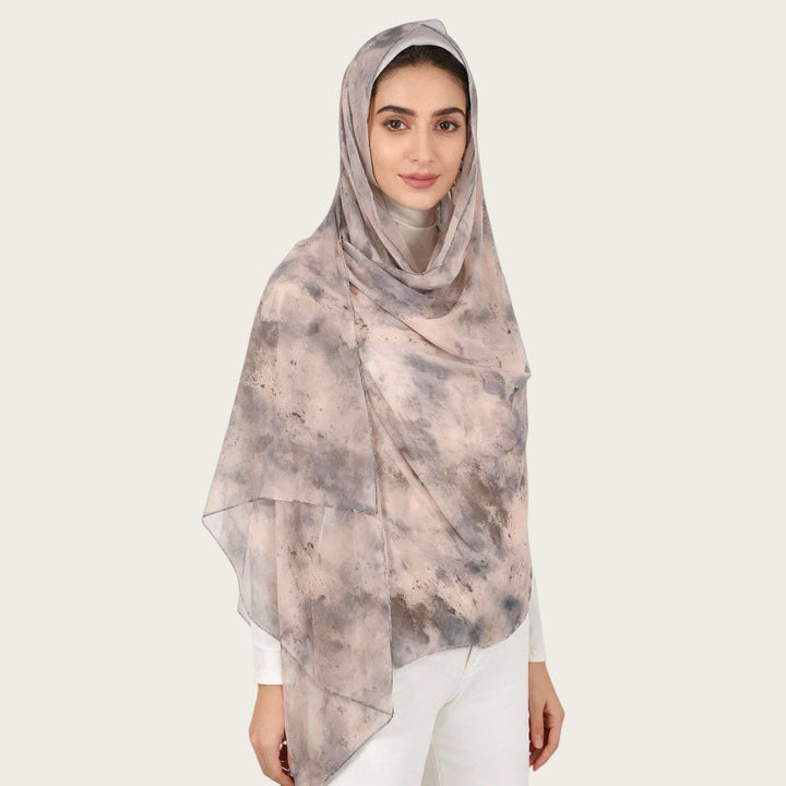 HilalHaven Vintage Haze Abstract‑Print Satin Hijab — Woven Polyester All‑Season Lightweight Wrap - Dusty Rose Lace - image 25