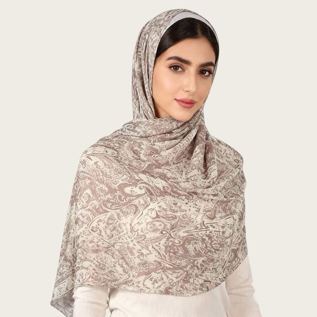 HilalHaven Vintage Haze Abstract‑Print Satin Hijab — Woven Polyester All‑Season Lightweight Wrap - Dusk Blush Marble - image 32