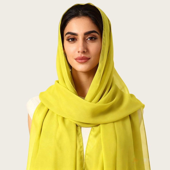 HilalHaven Pure Drape Plain Chiffon Hijab — Breathable Woven Polyester Versatile Daily Headscarf - Lime Yellow - image 15