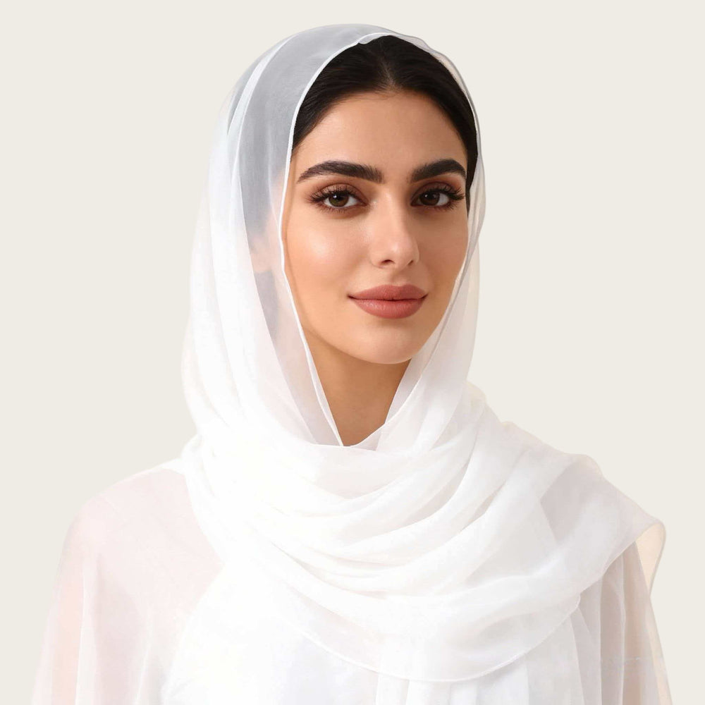 HilalHaven Pure Drape Plain Chiffon Hijab — Breathable Woven Polyester Versatile Daily Headscarf - Pure White - image 1