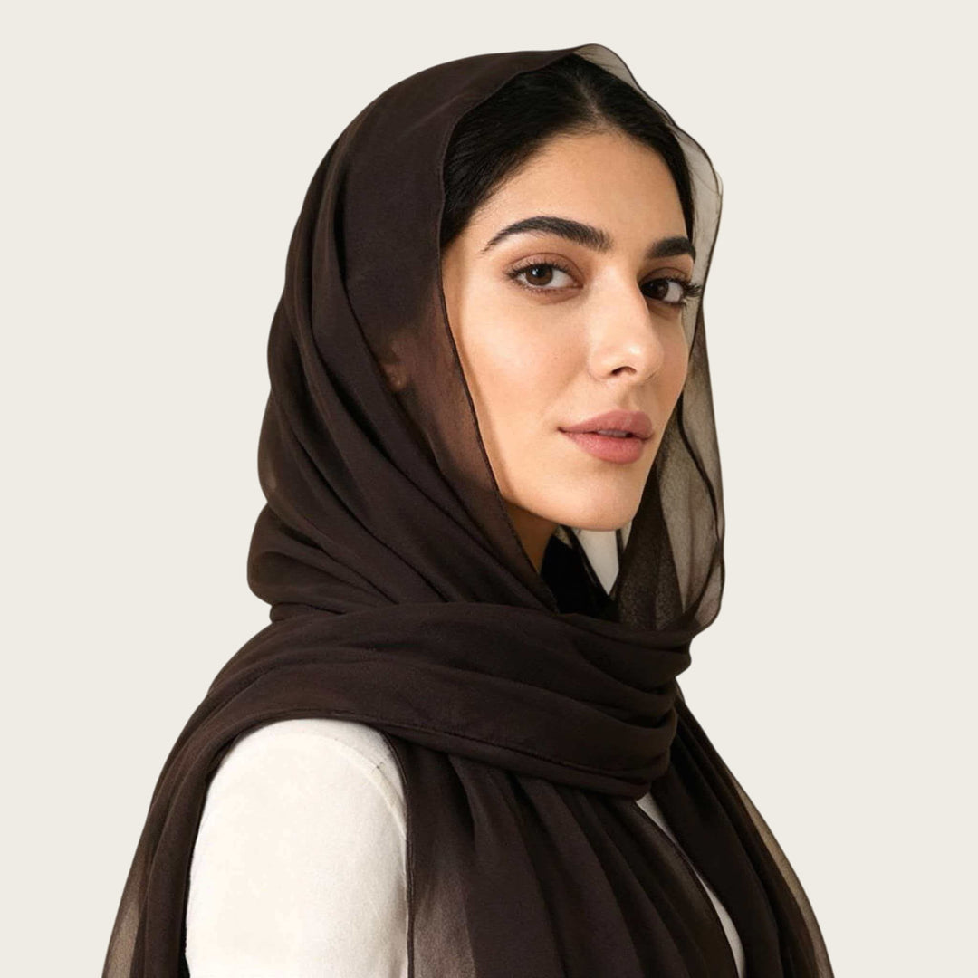 HilalHaven Pure Drape Plain Chiffon Hijab — Breathable Woven Polyester Versatile Daily Headscarf - Espresso Brown - image 5
