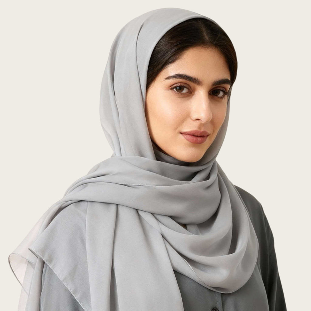 HilalHaven Pure Drape Plain Chiffon Hijab — Breathable Woven Polyester Versatile Daily Headscarf - Light Grey - image 6