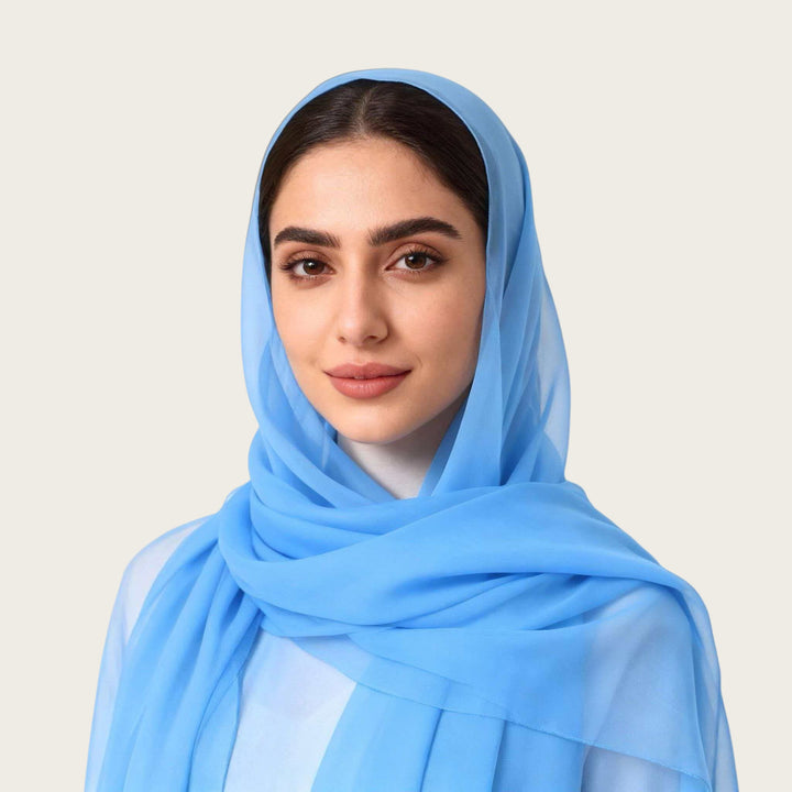 HilalHaven Pure Drape Plain Chiffon Hijab — Breathable Woven Polyester Versatile Daily Headscarf - Sky Blue - image 8