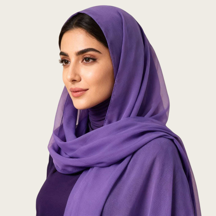 HilalHaven Pure Drape Plain Chiffon Hijab — Breathable Woven Polyester Versatile Daily Headscarf - Violet - image 9