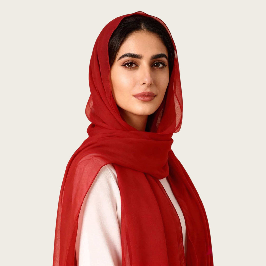 HilalHaven Pure Drape Plain Chiffon Hijab — Breathable Woven Polyester Versatile Daily Headscarf - Scarlet Red - image 4