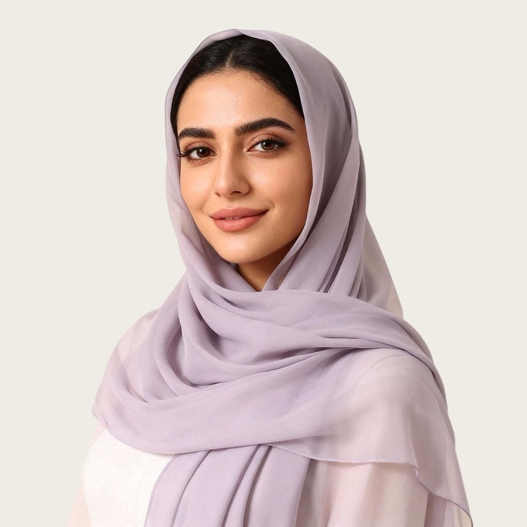 HilalHaven Pure Drape Plain Chiffon Hijab — Breathable Woven Polyester Versatile Daily Headscarf - Lilac - image 2
