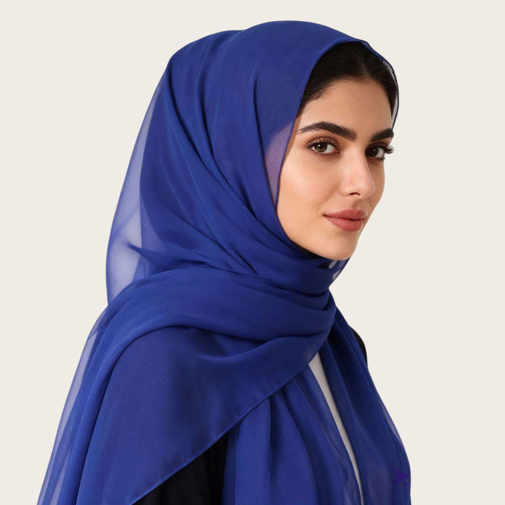 HilalHaven Pure Drape Plain Chiffon Hijab — Breathable Woven Polyester Versatile Daily Headscarf - Royal Blue - image 12