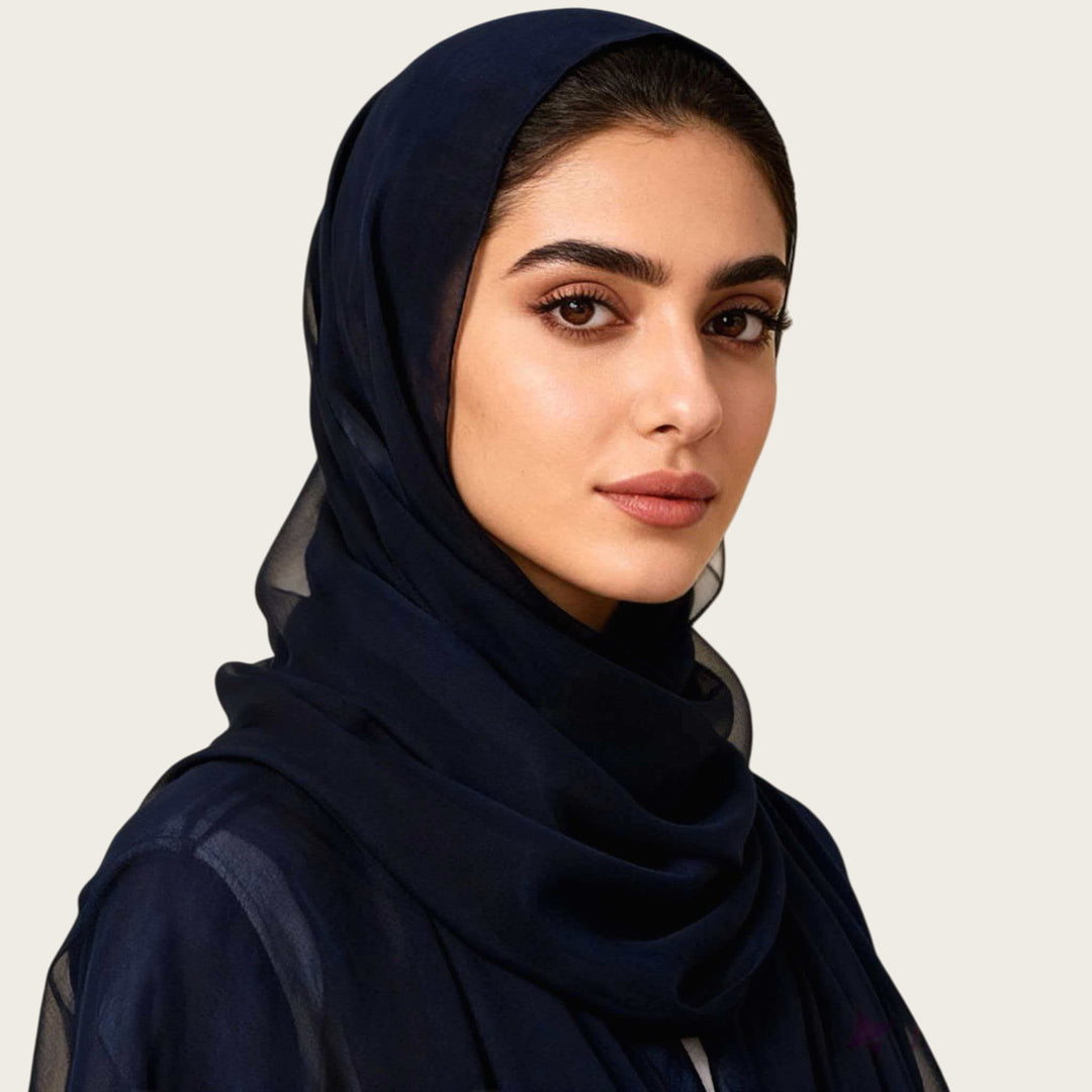 HilalHaven Pure Drape Plain Chiffon Hijab — Breathable Woven Polyester Versatile Daily Headscarf - Midnight Navy - image 7