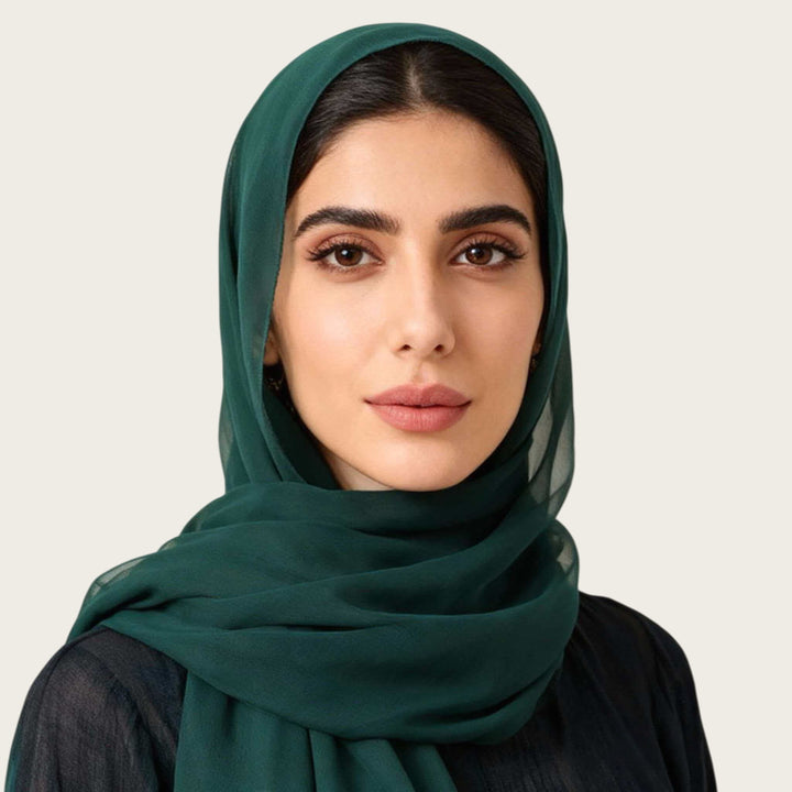 HilalHaven Pure Drape Plain Chiffon Hijab — Breathable Woven Polyester Versatile Daily Headscarf - Emerald Green - image 11