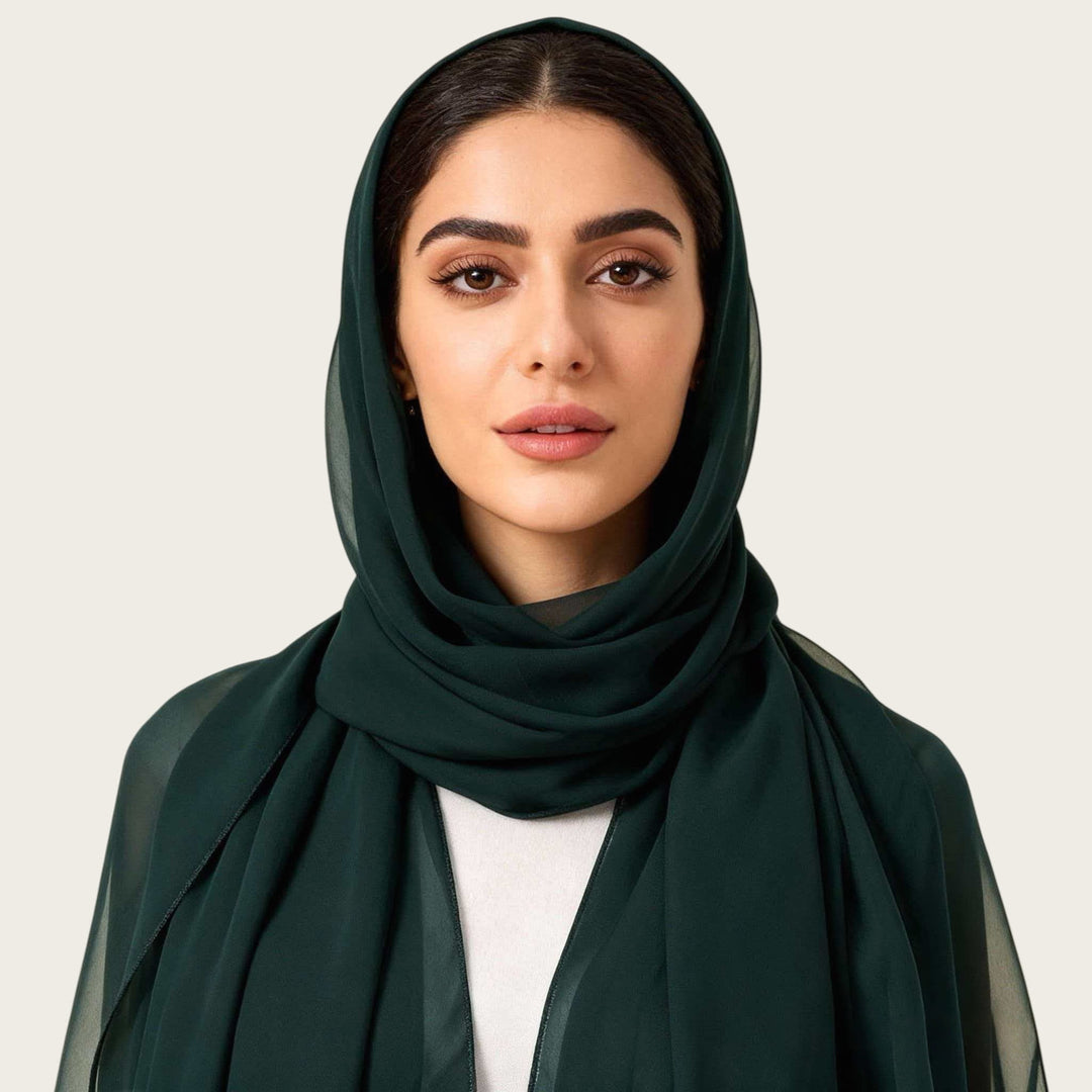 HilalHaven Pure Drape Plain Chiffon Hijab — Breathable Woven Polyester Versatile Daily Headscarf - Deep Forest Green - image 10