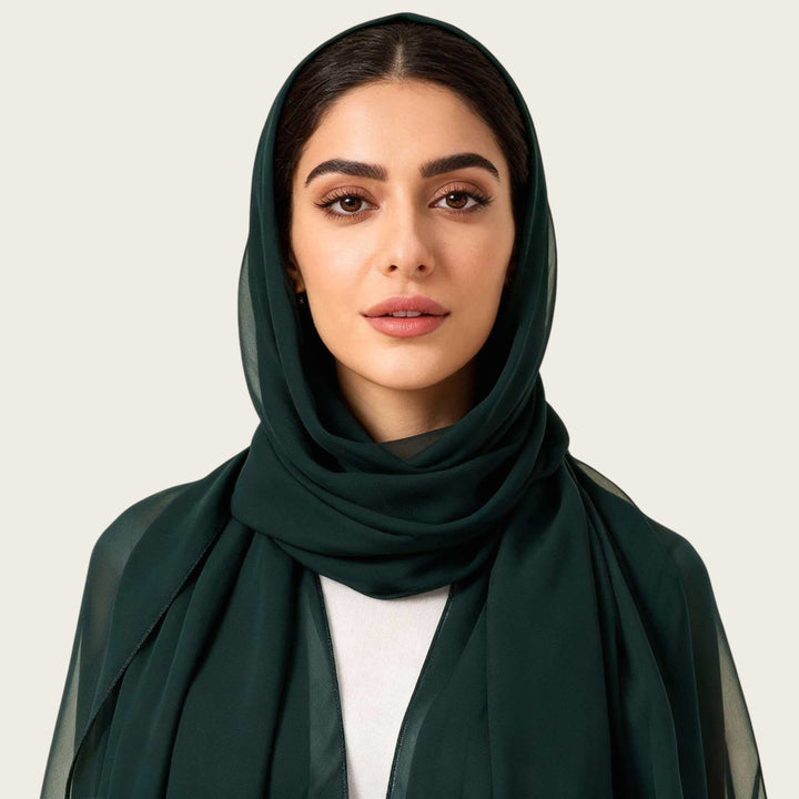 HilalHaven Pure Drape Plain Chiffon Hijab — Breathable Woven Polyester Versatile Daily Headscarf - Deep Forest Green - image 10