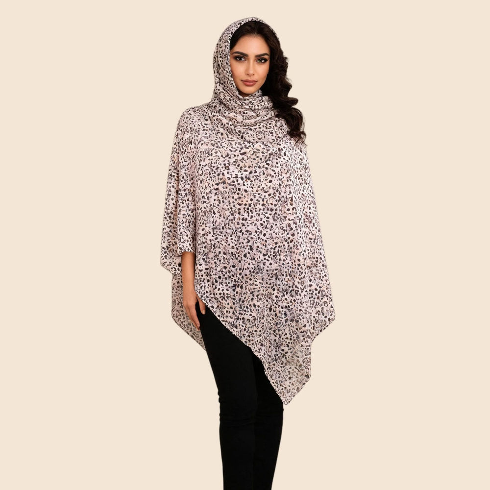 HilalHaven Ethereal Print Mercerized Cotton Hijab — Multi‑Pattern Knit Poncho‑Style Head Wrap - Speckled Grey Leopard - image 1
